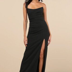 Malia Black Ruched Strapless Maxi Dress